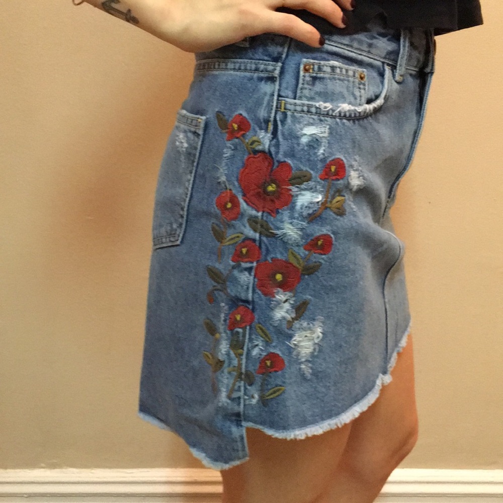 Zara Denim Embroidered Skirt